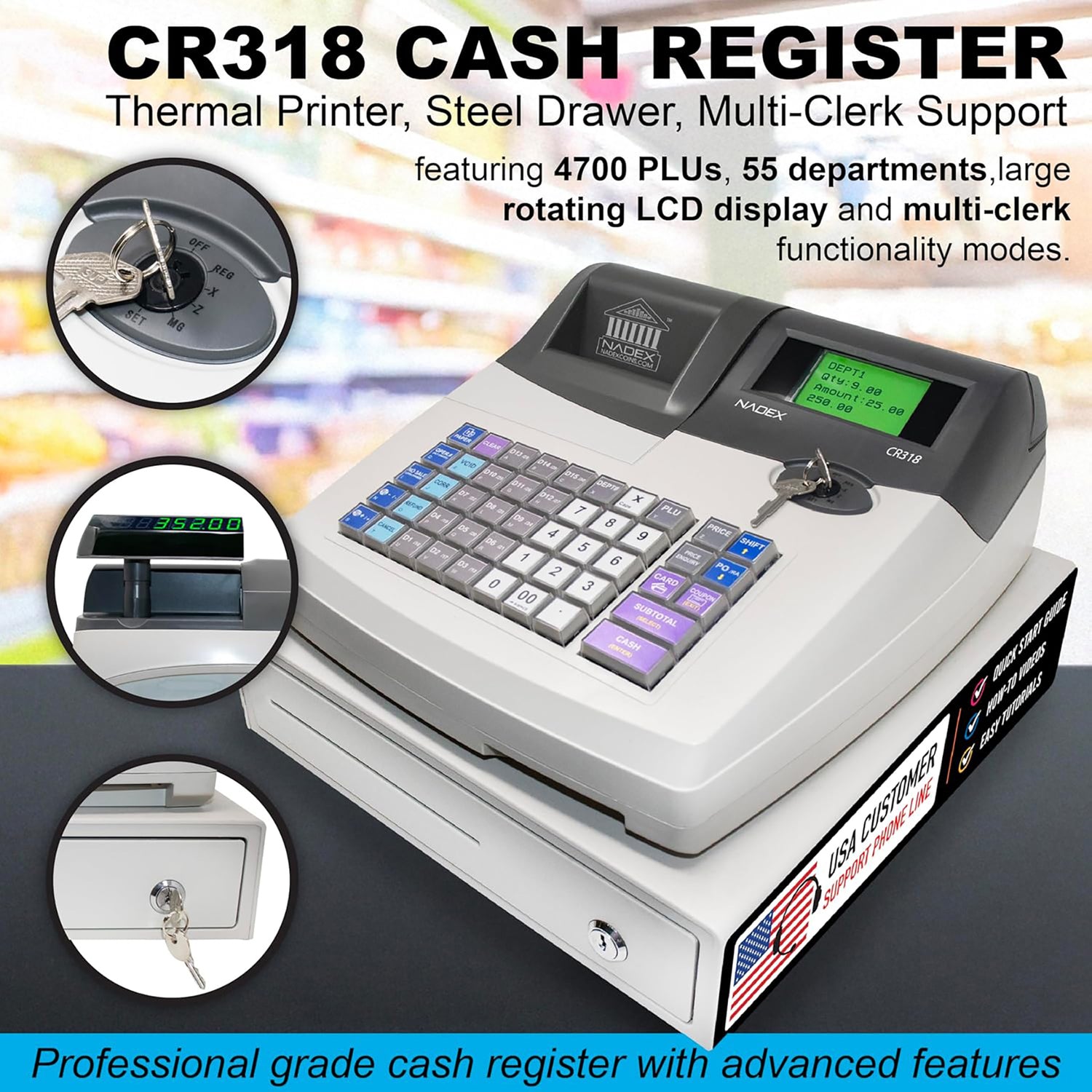 Nadex CR318 Cash Register with Thermal Printer and Advanced Features