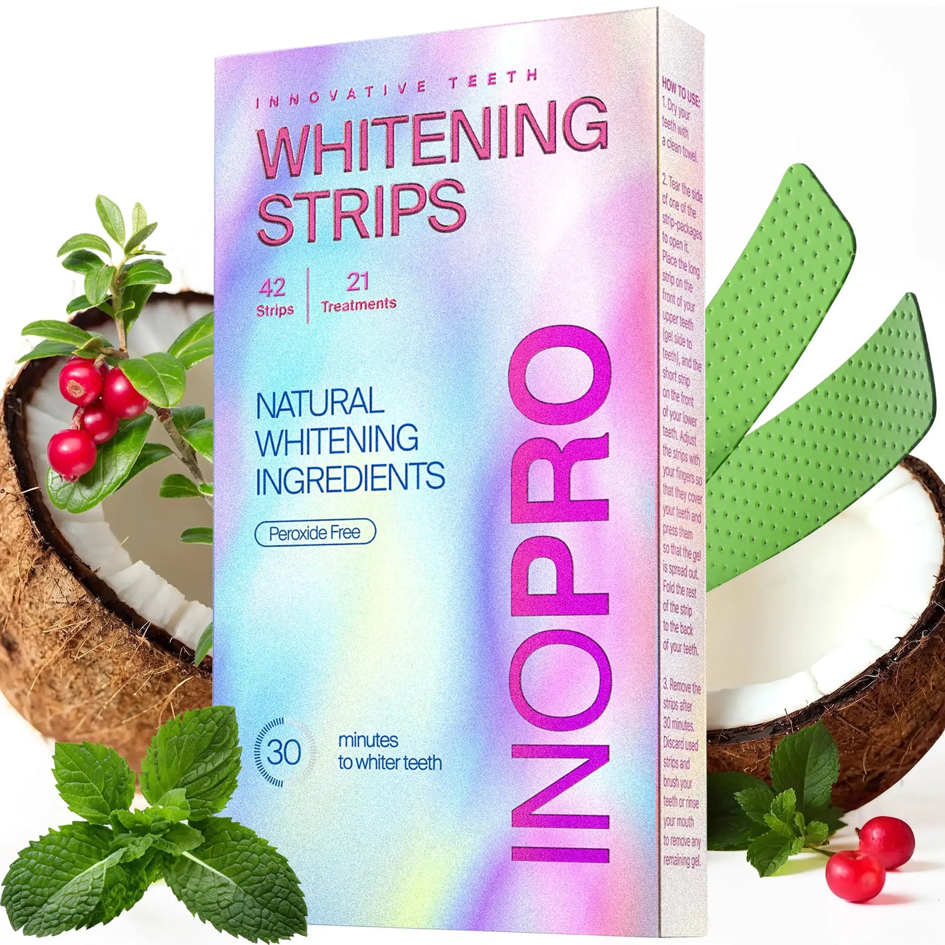 InoPro Teeth Whitening Strips 21 Treatments Kit - Teeth Whitener Peroxide Free Enamel Safe Green White Strips Deep Stains Removal - Instant Teeth Whitening Without The Harm (42 Strips) Atticus Goods