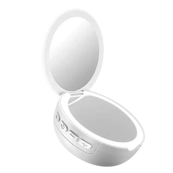 Priority Products MIRROR SPEAKER M6 WHT – 2-in-1 Bluetooth Speaker with Lighted Compact Mirror