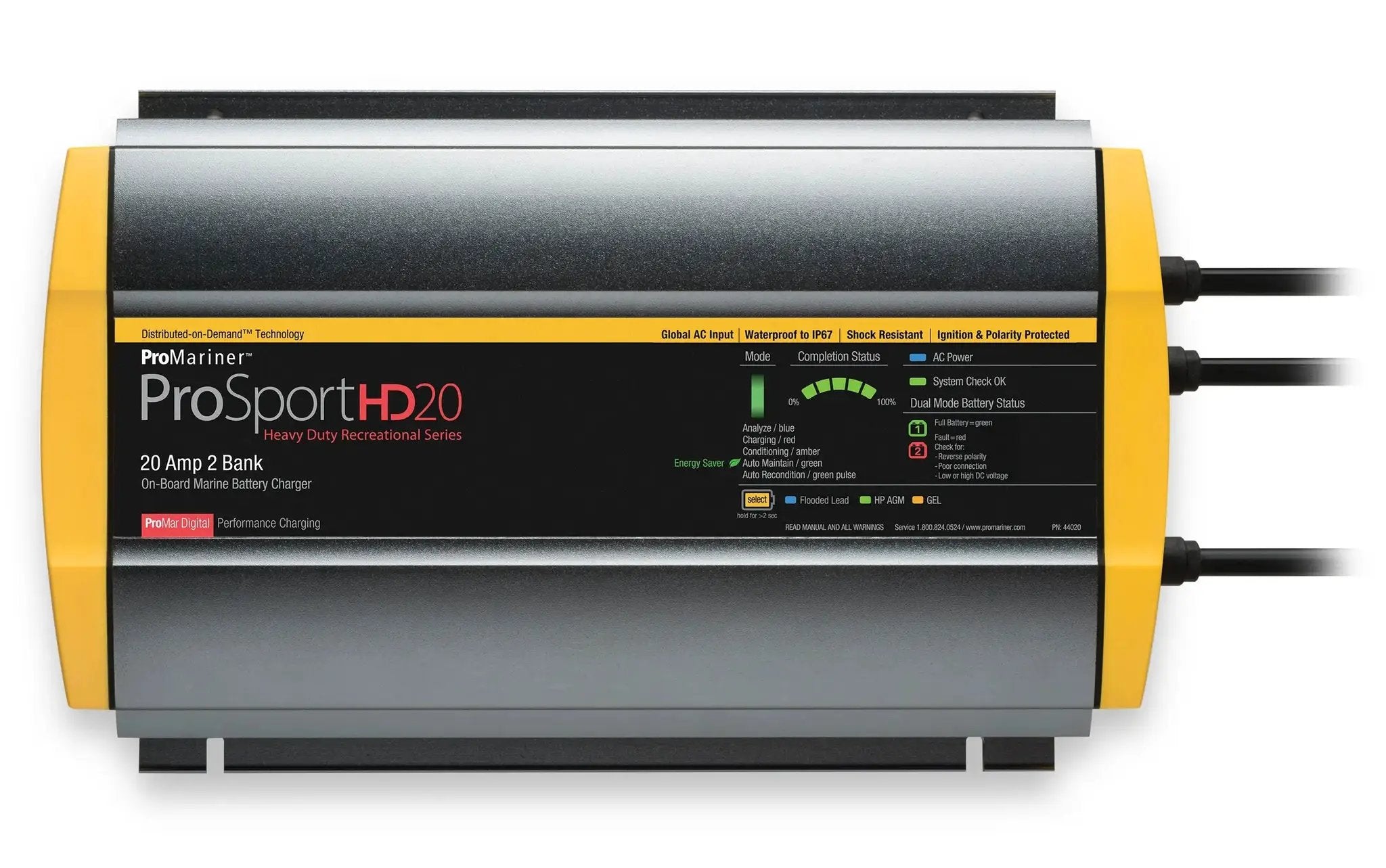 ProMariner ProSport HD 20 Gen4 20 Amp Battery Charger 12/24v 2 Bank 120v Input by ProMariner