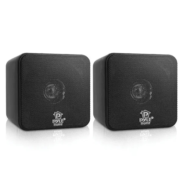 PYLE PCB4BK Black 4-Inch Mini Cube Speakers - Home Theater Stereo System Pair