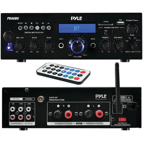 Pyle PYL PDA6BU 200W Bluetooth Stereo Amplifier Receiver with FM Radio and USB/SD Card Support