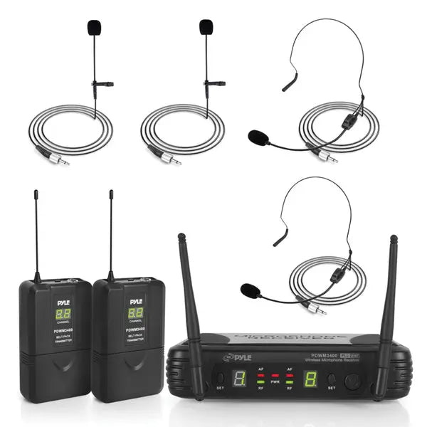 PYLE(R) PDWM3400 UHF Wireless Microphone System with Dual Body Pack Transmitters and Receivers