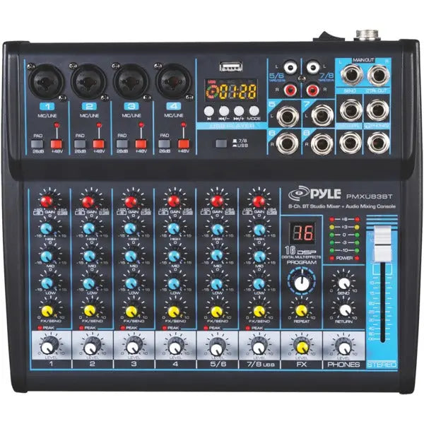 PYLE PMXU83BT 8-Channel Bluetooth Mixer for Studio and Live Performances