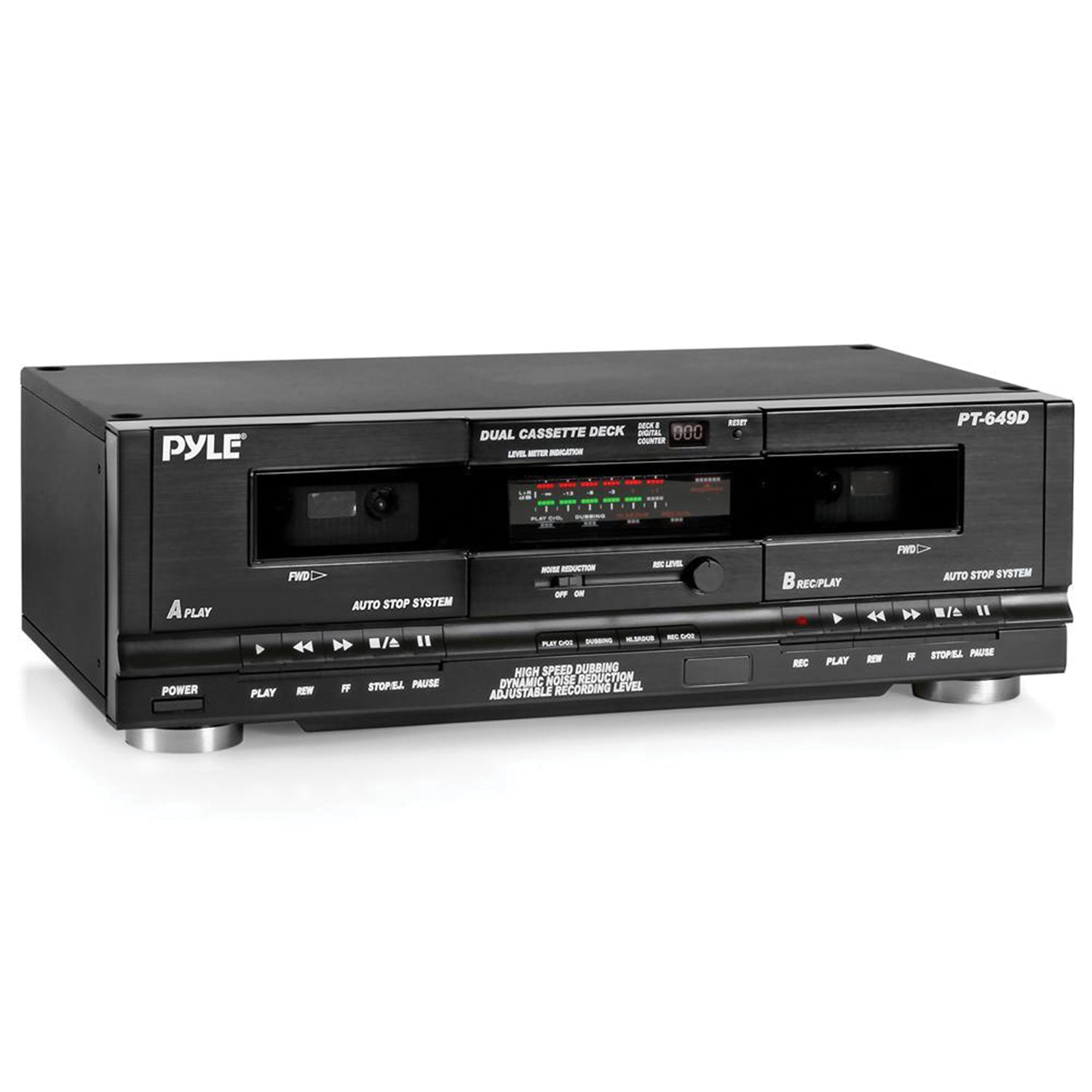 PYLE(R) PT649D Dual Cassette Deck with High-Speed Dubbing and Noise Reduction