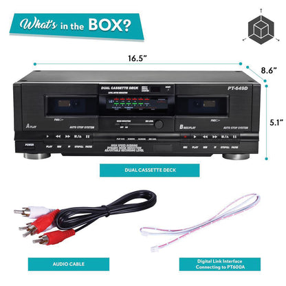 PYLE(R) PT649D Dual Cassette Deck with High-Speed Dubbing and Noise Reduction