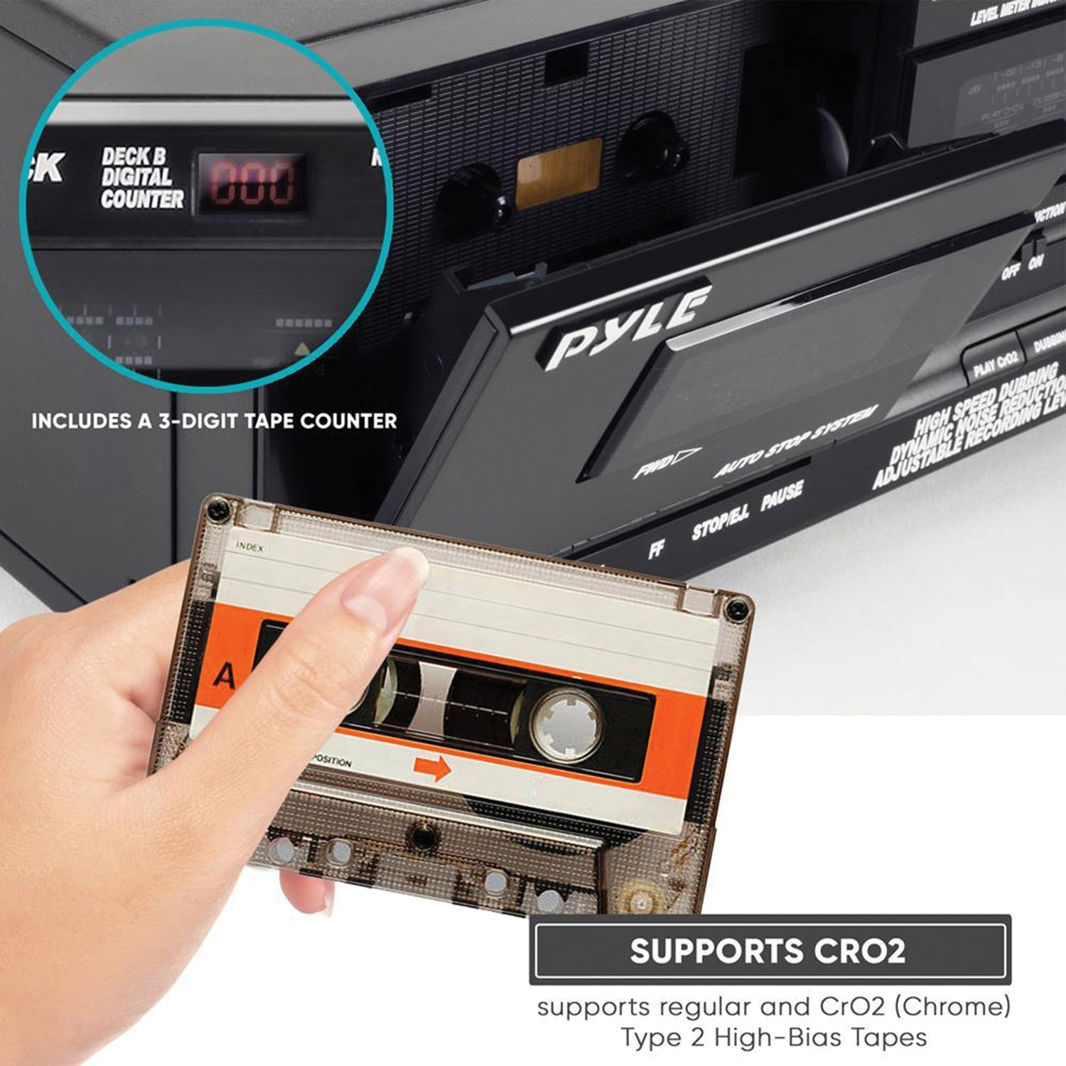 PYLE(R) PT649D Dual Cassette Deck with High-Speed Dubbing and Noise Reduction