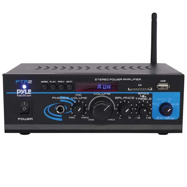 PYLE(R) 40W x 2 Mini Stereo Amplifier PTA2 with Remote and FM Antenna