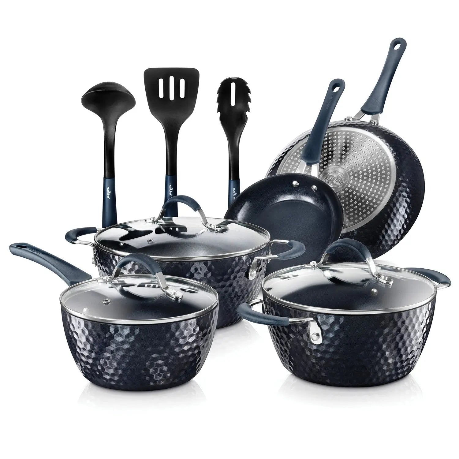 NutriChef 11-Piece Non-Stick Cookware Set - Dark Blue, Model NCCW11DS