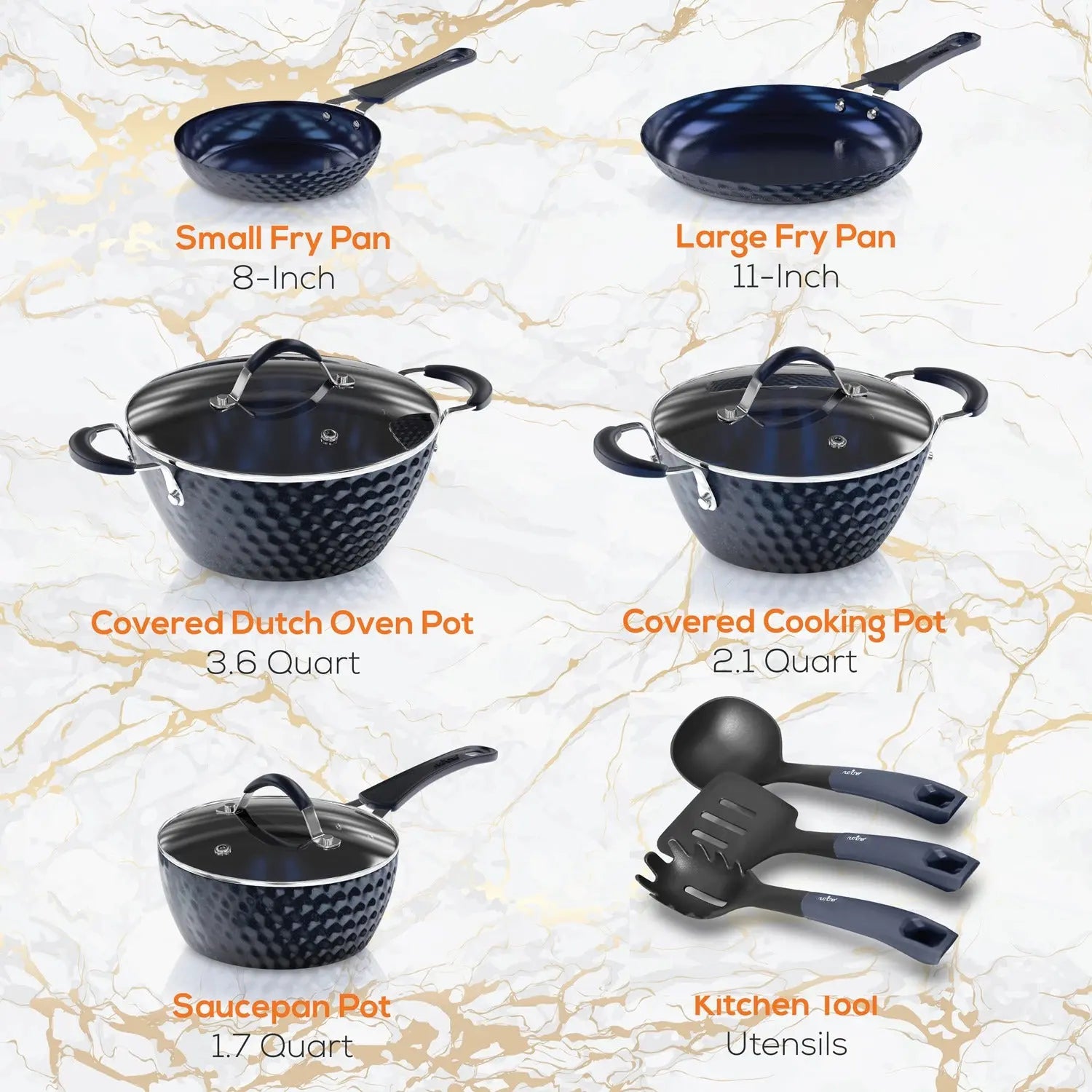 NutriChef 11-Piece Non-Stick Cookware Set - Dark Blue, Model NCCW11DS