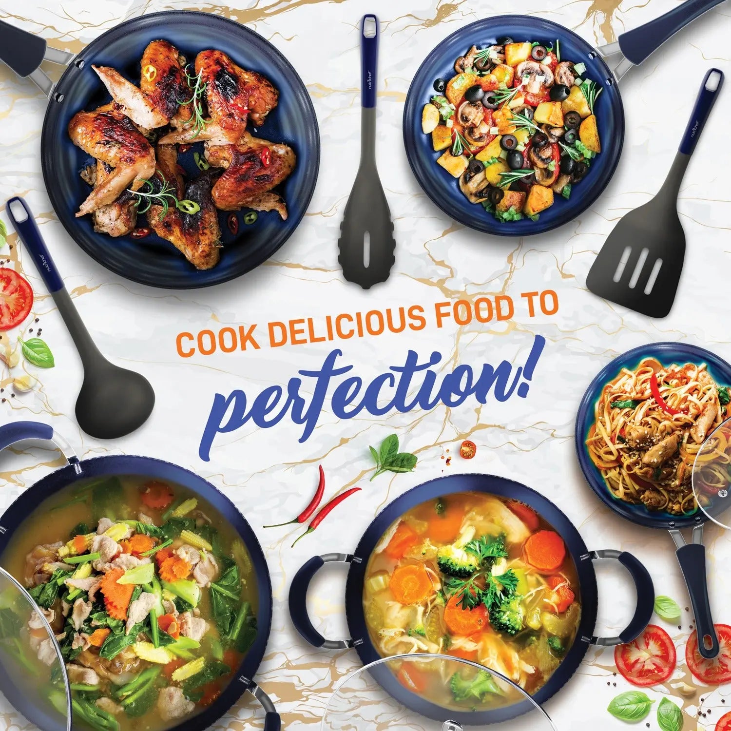 NutriChef 11-Piece Non-Stick Cookware Set - Dark Blue, Model NCCW11DS