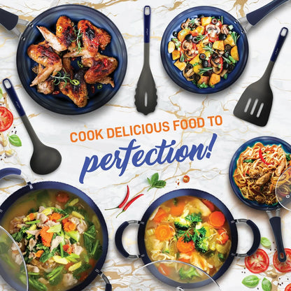 NutriChef 11-Piece Non-Stick Cookware Set - Dark Blue, Model NCCW11DS