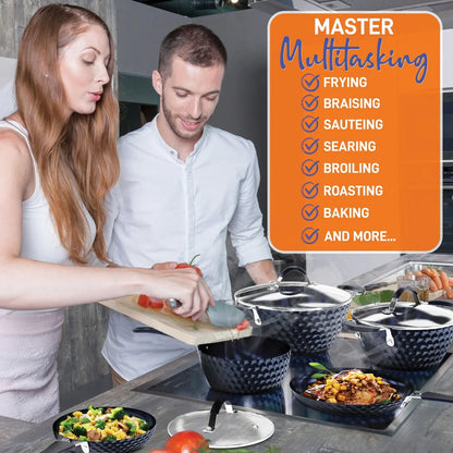 NutriChef 11-Piece Non-Stick Cookware Set - Dark Blue, Model NCCW11DS
