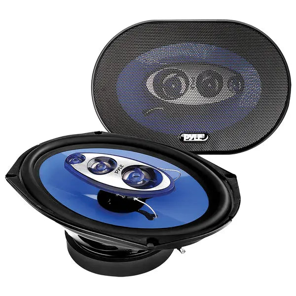 Pyle PL6984BL 6x9 inch 4-Way Car Speaker System with Blue Poly-Mica Coated Woofer Cones