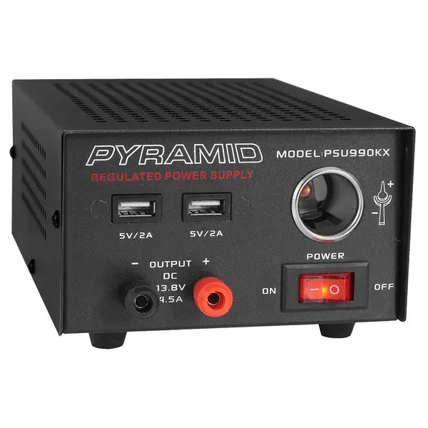 PYRAMID(R) CAR AUDIO PSU990KX 4.5A Bench DC Power Supply with USB Ports and Cigarette Lighter Adapter