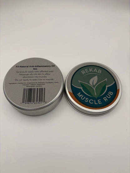 Two tins of REKAB Muscle Rub on a white background