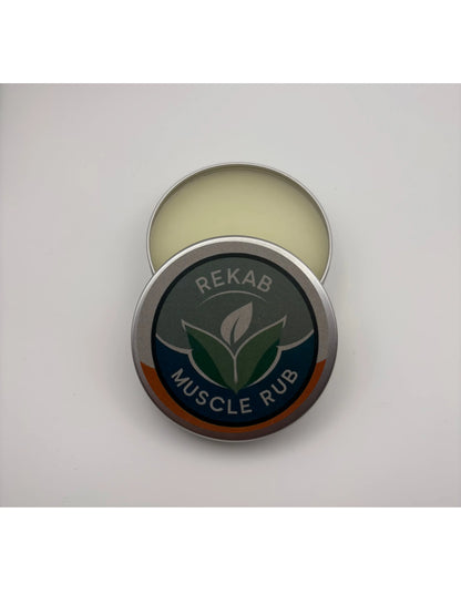 Tin of Rekab Muscle Rub on a white background