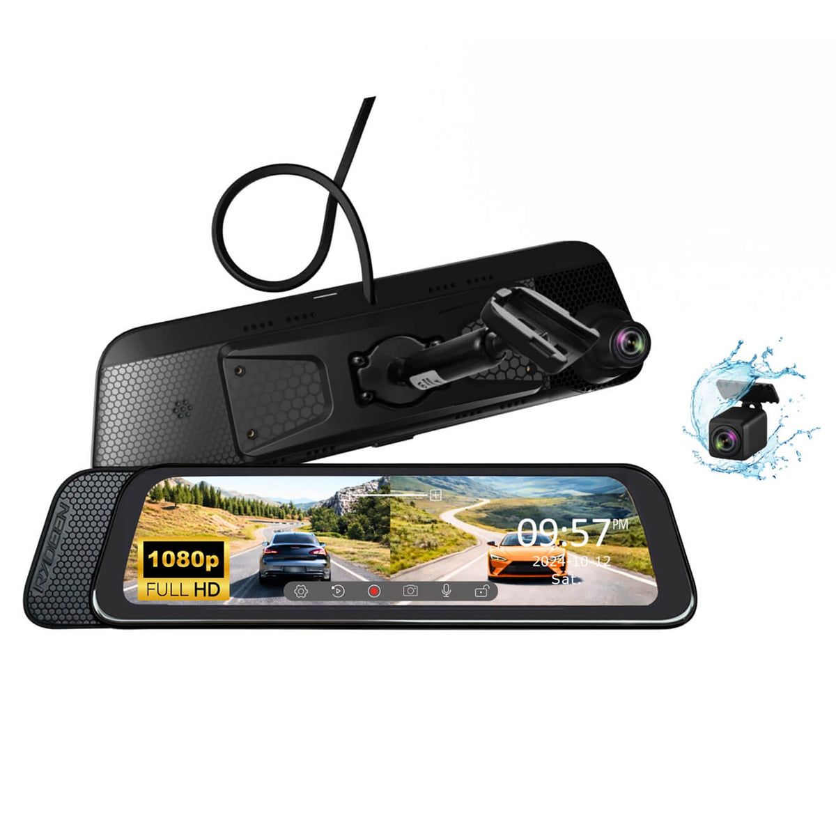 Rydeen R10-SPL 10-Inch Touchscreen Mirror Dash Cam with Dual-Channel DVR