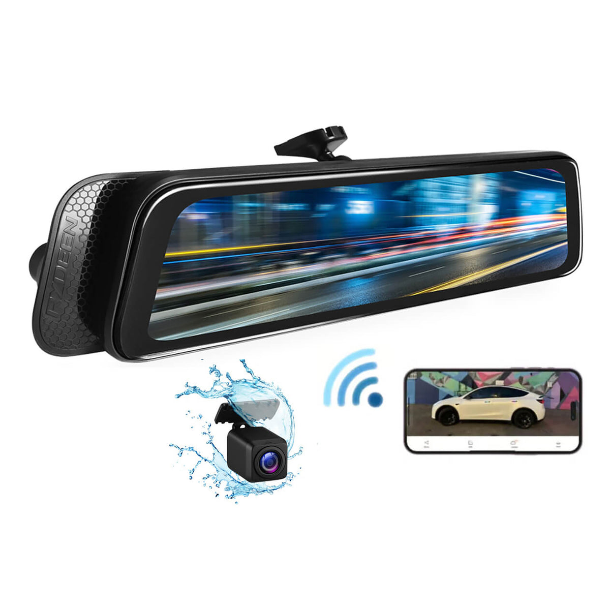 RYDEEN R10X-SPL 10-Inch Touchscreen Mirror Monitor with 4K/2K Dual-Channel Dash Camera