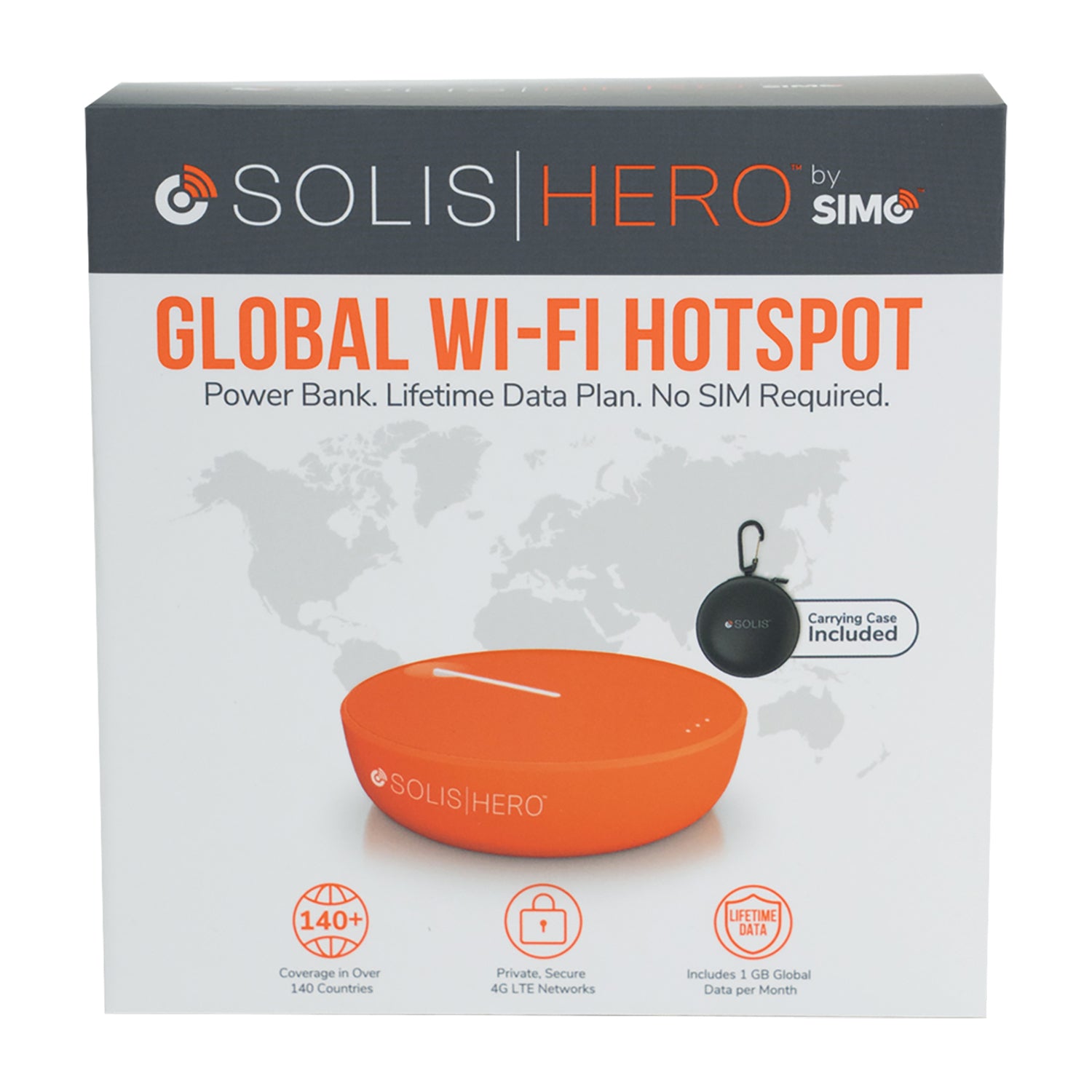 SOLIS(R) by SIMO(R) HERO Hotspot & Power Bank - Multi-Carrier 4G LTE Mobile Hotspot with Built-In Power Bank and Global Data