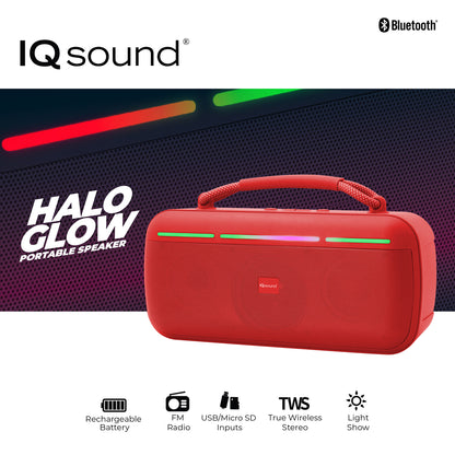 IQ Sound IQ-3521RGB RED Halo Glow Portable Bluetooth Speaker with RGB Lighting