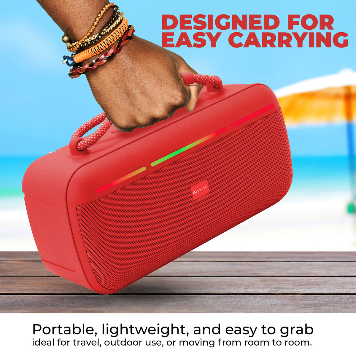 IQ Sound IQ-3521RGB RED Halo Glow Portable Bluetooth Speaker with RGB Lighting