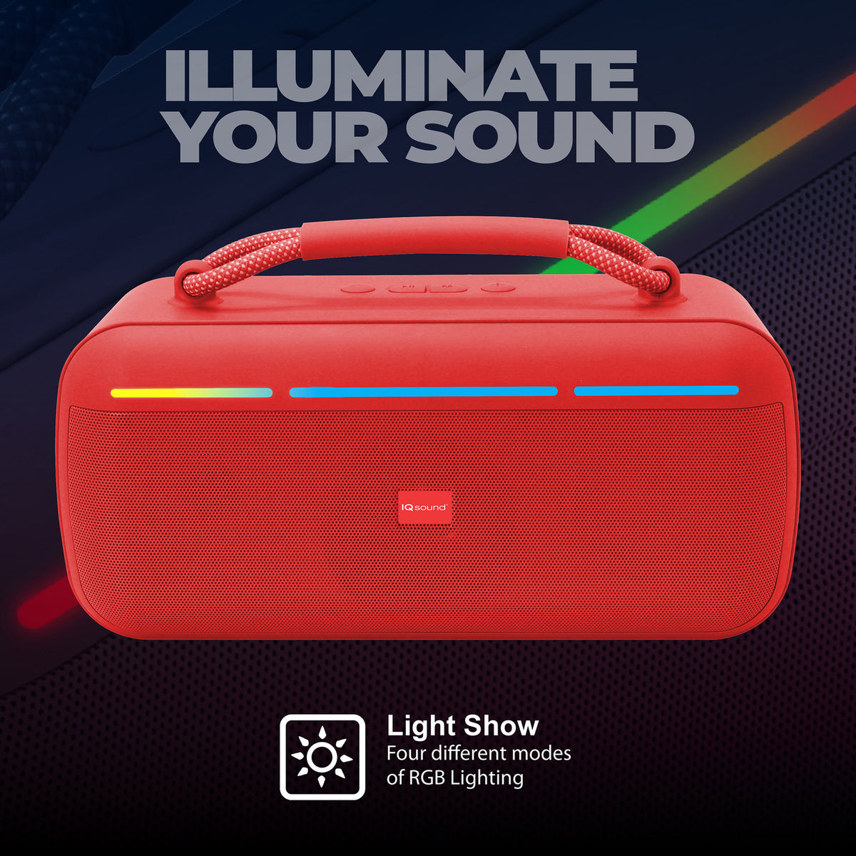 IQ Sound IQ-3521RGB RED Halo Glow Portable Bluetooth Speaker with RGB Lighting