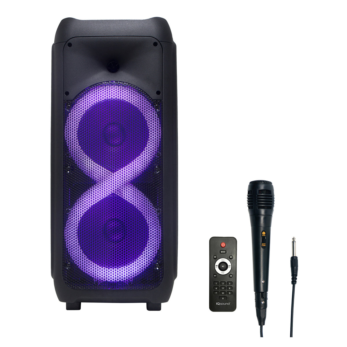 IQ Sound IQ-7288DJBT 2 x 8-Inch Bluetooth Portable Party Speaker with LED Lights