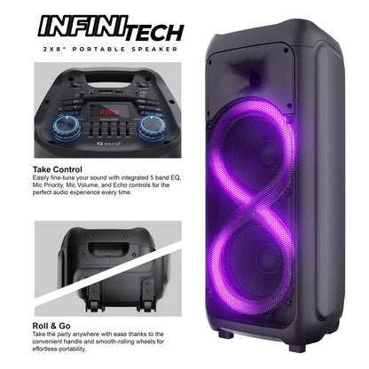 IQ Sound IQ-7288DJBT 2 x 8-Inch Bluetooth Portable Party Speaker with LED Lights