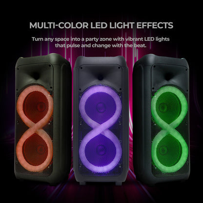 IQ Sound IQ-7288DJBT 2 x 8-Inch Bluetooth Portable Party Speaker with LED Lights