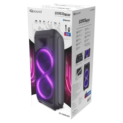 IQ Sound IQ-7288DJBT 2 x 8-Inch Bluetooth Portable Party Speaker with LED Lights