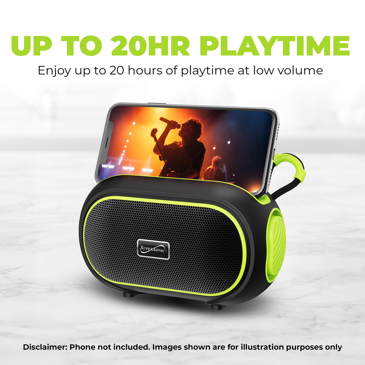 Supersonic SC-2334BT GRN Portable Bluetooth Speaker with FM Radio, USB and microSD Support