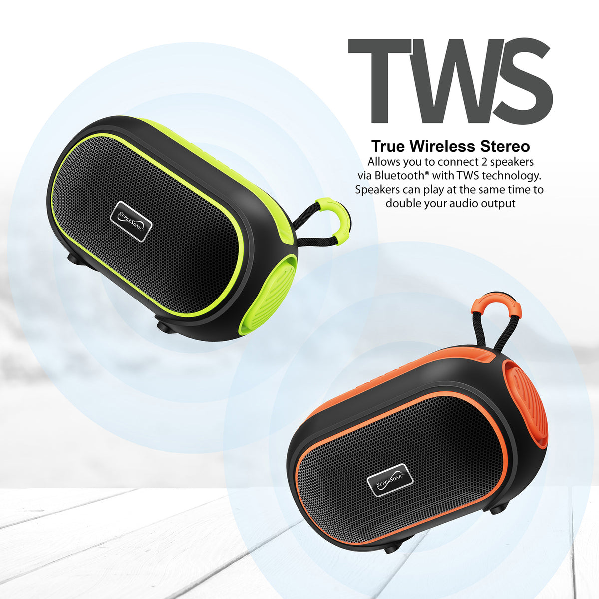 Supersonic SC-2334BT ORG Portable Bluetooth Speaker with FM Radio, USB and microSD Playback