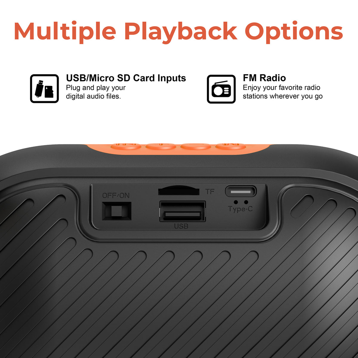 Supersonic SC-2334BT ORG Portable Bluetooth Speaker with FM Radio, USB and microSD Playback