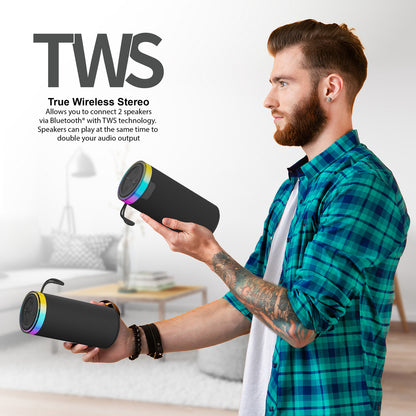 SUPERSONIC SC-2440BT BLK Portable Bluetooth Speaker with LED Lights, FM Radio and TWS