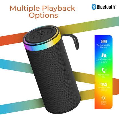 SUPERSONIC SC-2440BT BLK Portable Bluetooth Speaker with LED Lights, FM Radio and TWS