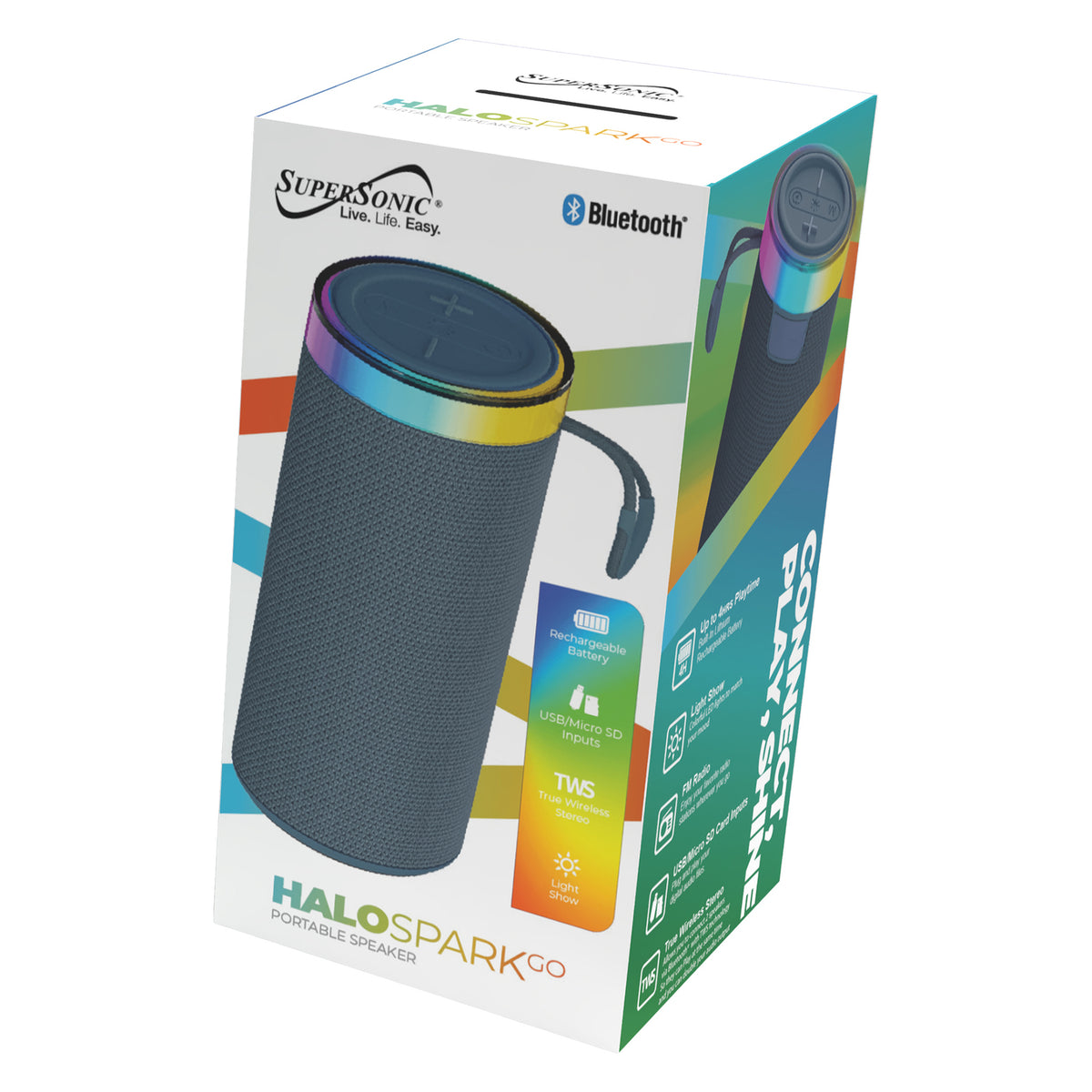 SUPERSONIC SC-2440BT BLU Bluetooth Portable Speaker with LED Lights, FM Radio and TWS