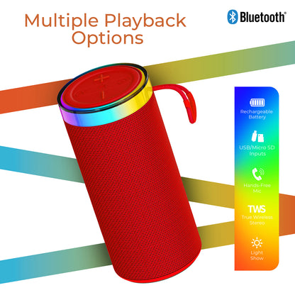 SuperSonic SC-2440BT RED Portable Bluetooth Speaker with LED Lights