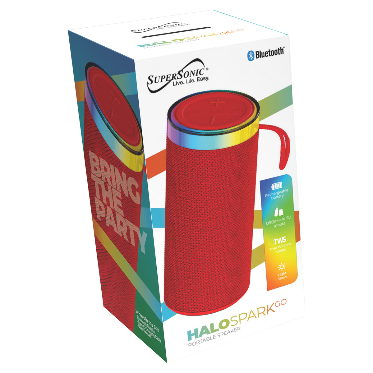 SuperSonic SC-2440BT RED Portable Bluetooth Speaker with LED Lights