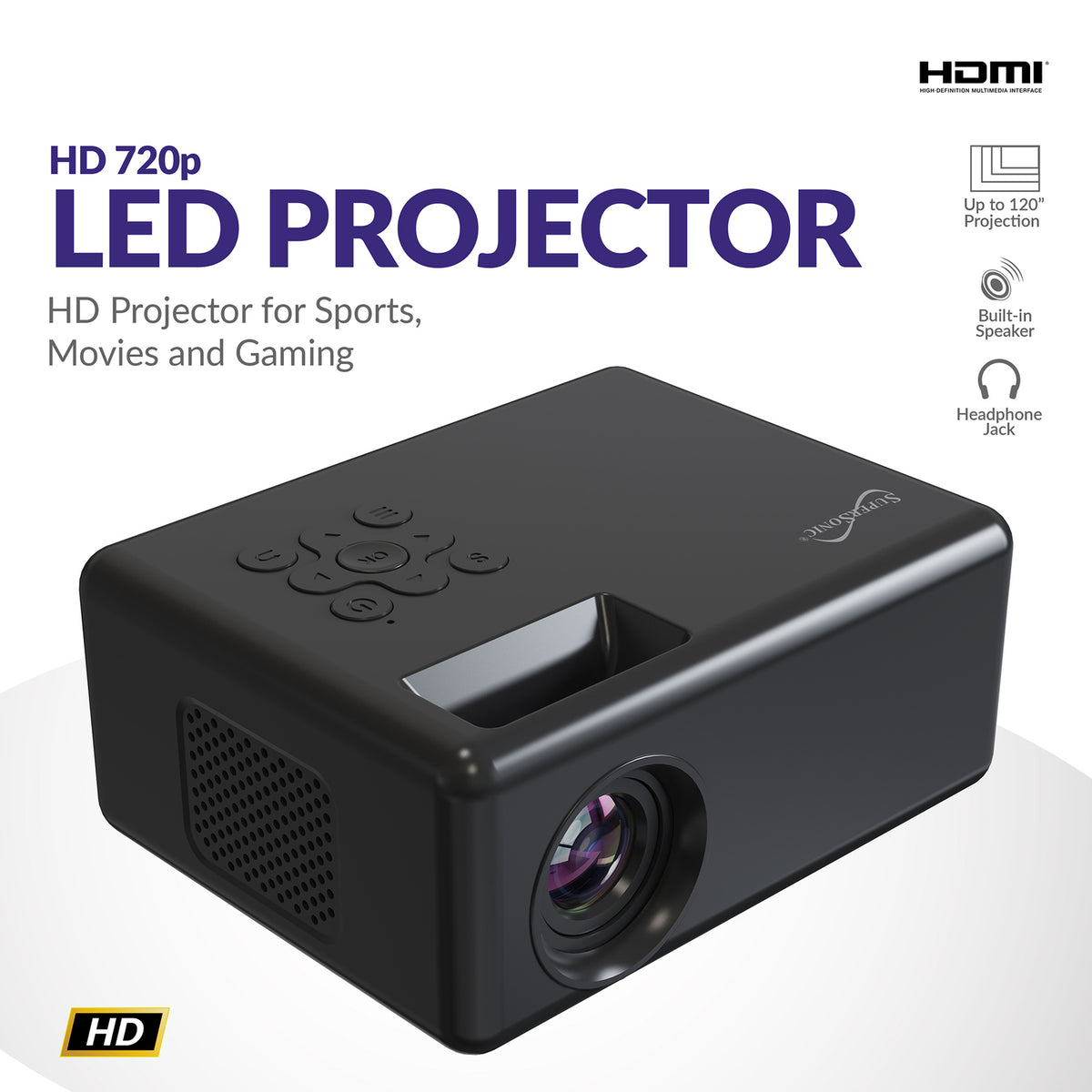 SUPERSONIC SC-280P Compact HD LED Projector