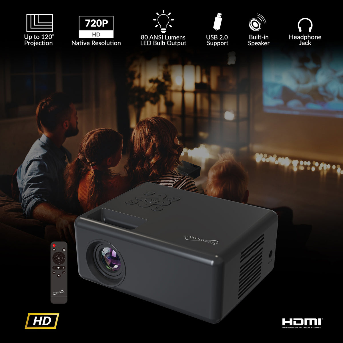 SUPERSONIC SC-280P Compact HD LED Projector
