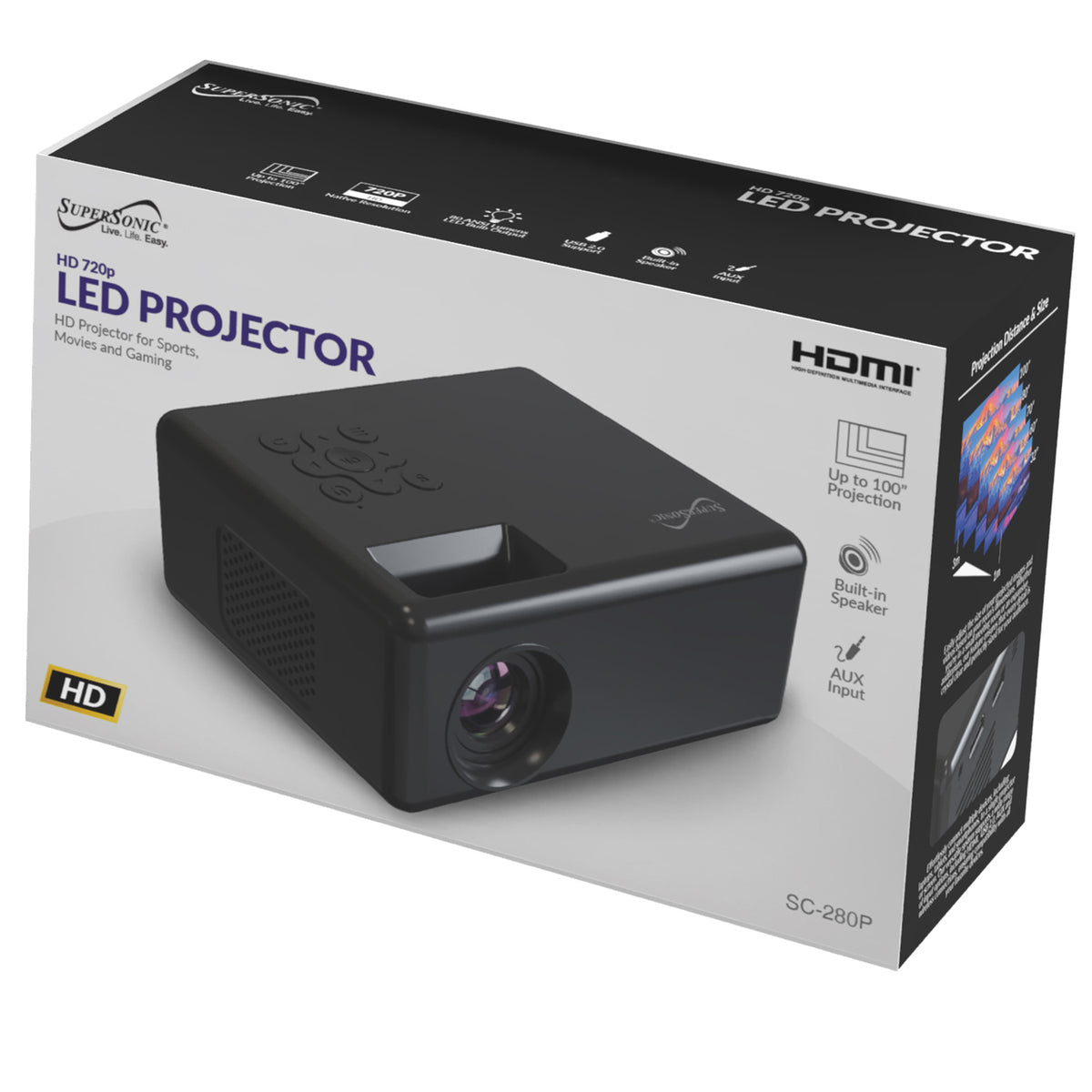 SUPERSONIC SC-280P Compact HD LED Projector