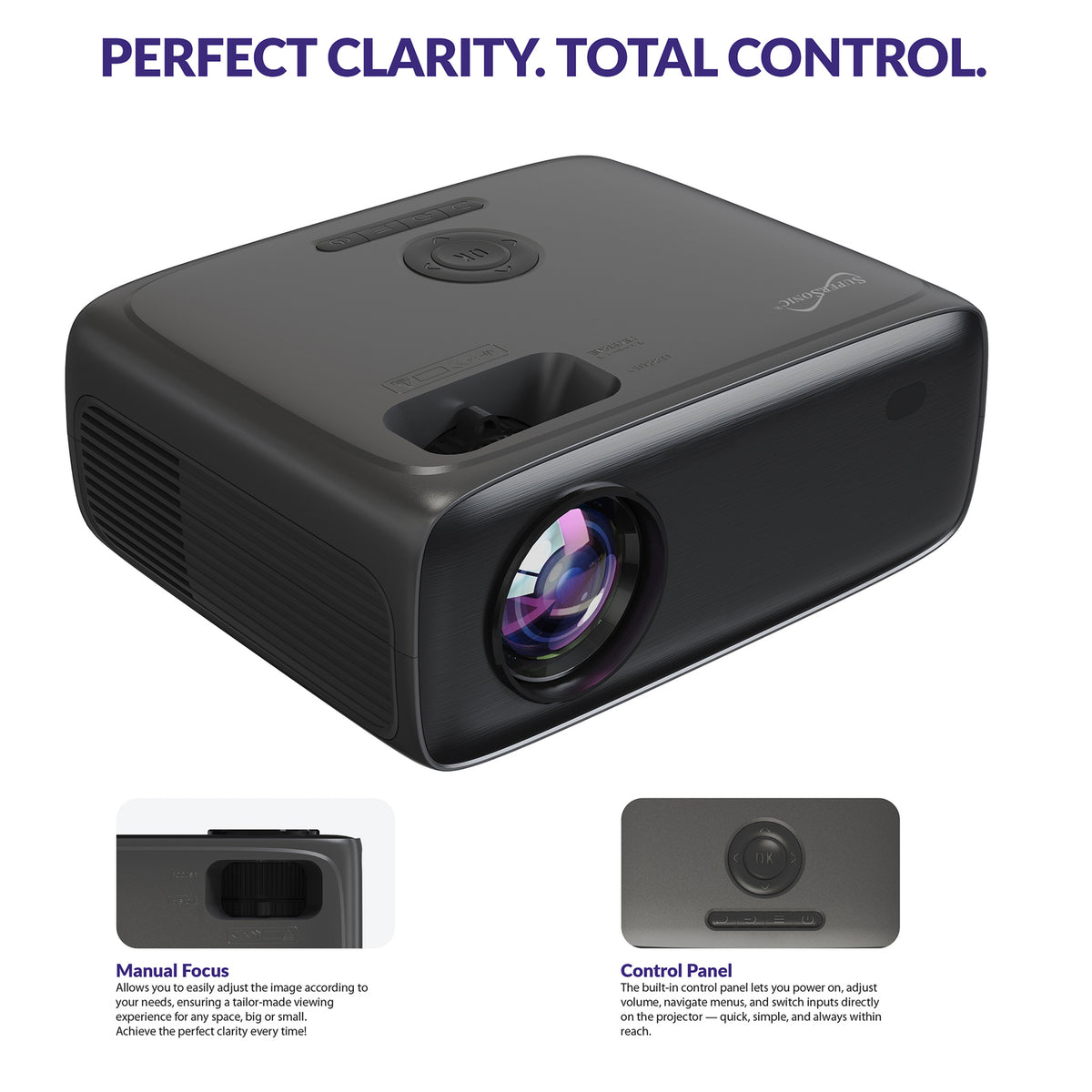 SUPERSONIC SC-282P Compact Bluetooth HD LED Projector with Full HD Support