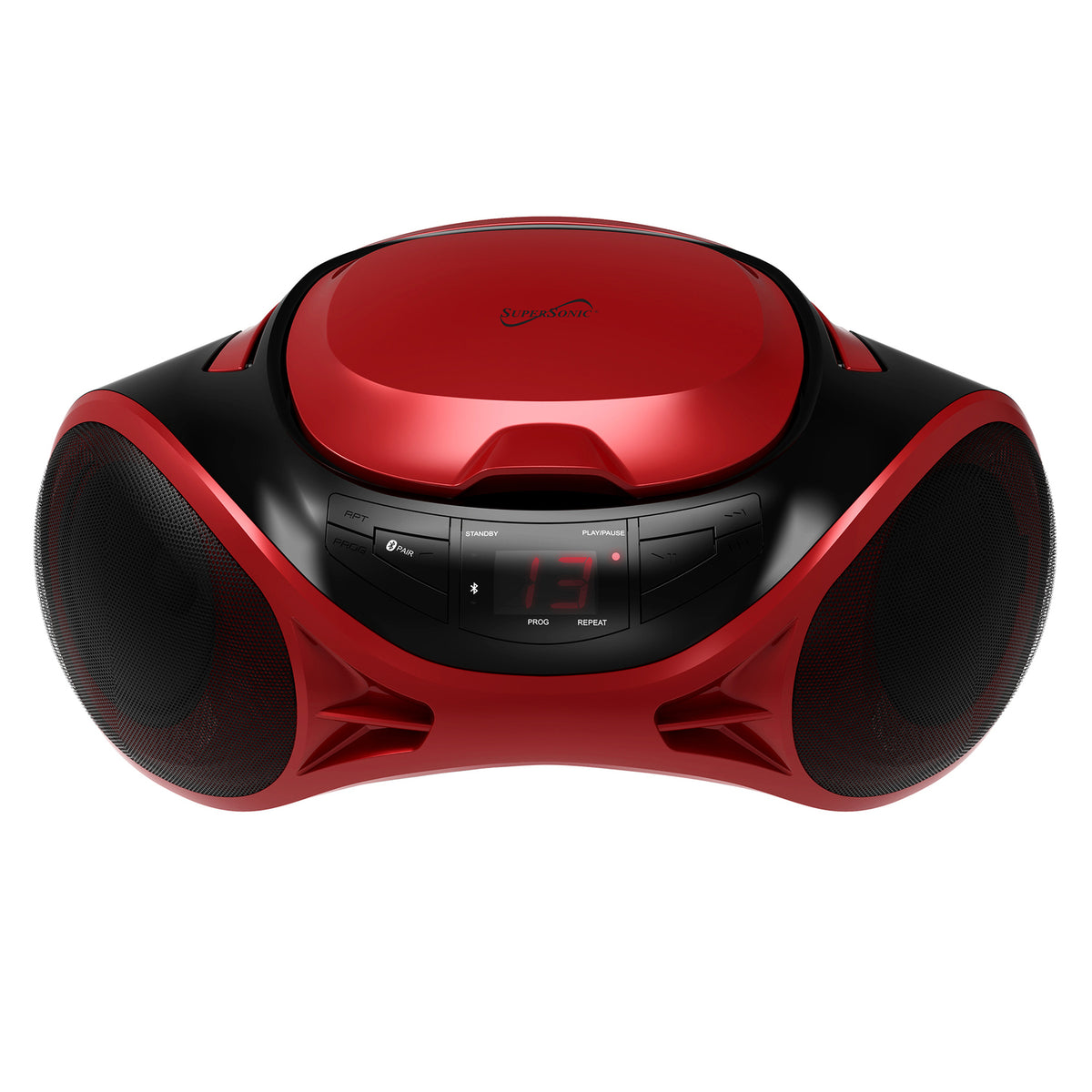 Supersonic SC-726BT Red Portable CD Boombox with Bluetooth, AM/FM Radio and Auxiliary Input