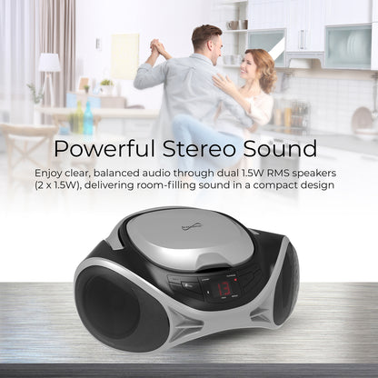 SUPERSONIC SC-726BT SLV Portable CD Boombox with Bluetooth, AM/FM Radio and Auxiliary Input