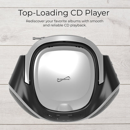 SUPERSONIC SC-726BT SLV Portable CD Boombox with Bluetooth, AM/FM Radio and Auxiliary Input