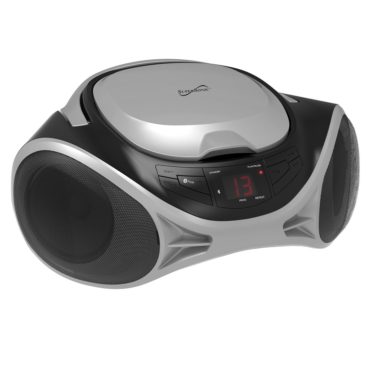 SUPERSONIC SC-726BT SLV Portable CD Boombox with Bluetooth, AM/FM Radio and Auxiliary Input