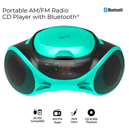 Supersonic SC-726BT Teal Portable CD Boombox with Bluetooth and AM/FM Radio