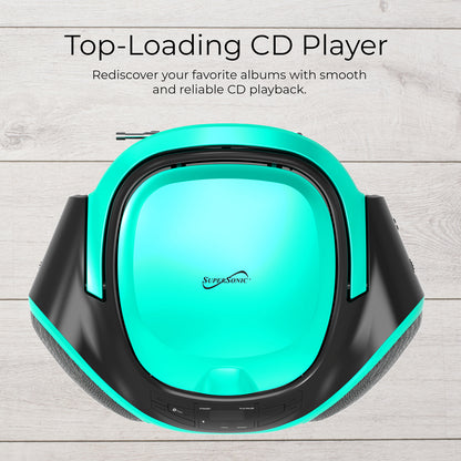 Supersonic SC-726BT Teal Portable CD Boombox with Bluetooth and AM/FM Radio