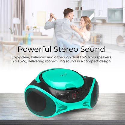 Supersonic SC-726BT Teal Portable CD Boombox with Bluetooth and AM/FM Radio
